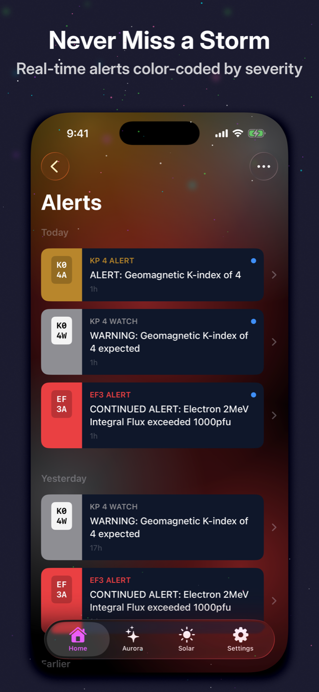 Never Miss a Storm - color-coded alerts